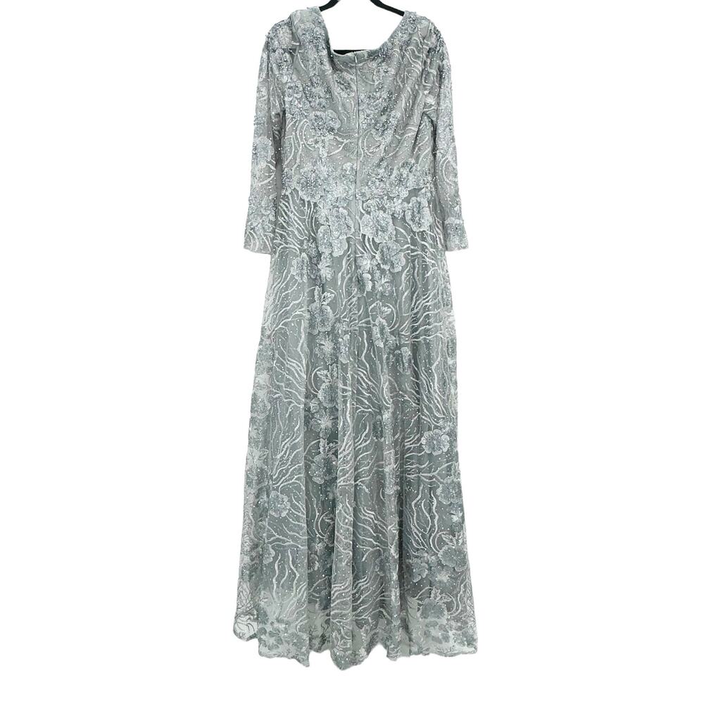 Mac Duggal Jewel Encrusted Long Sleeve Square Neck Gown Dove Grey Size 8 NWT - Picture 8 of 12